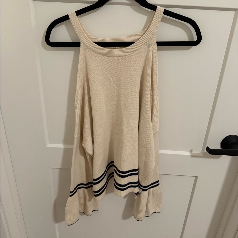 Knitted & Knotted Cream Knit Tank Top Sweater M Striped Hem Sleeveless Boho - Picture 2 of 6